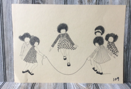 Vtg Julie Corsover Children Print &quot;Jump Rope&quot; w Brown Paper 10&quot; x 14&quot; - $21.39