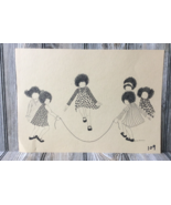 Vtg Julie Corsover Children Print &quot;Jump Rope&quot; w Brown Paper 10&quot; x 14&quot; - $21.39