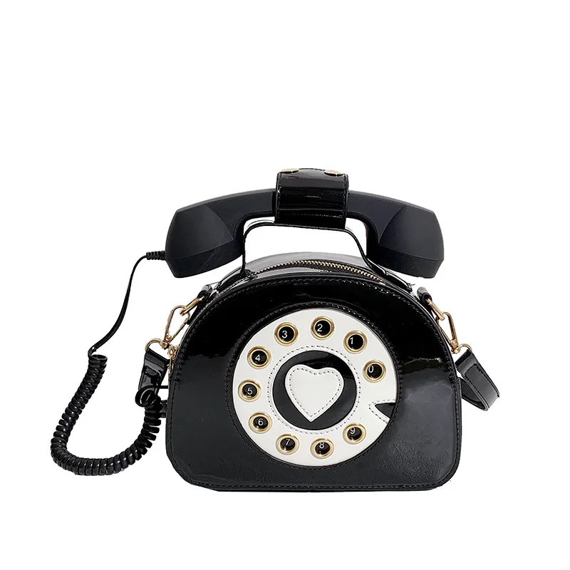Telephone Shaped Purses PU Handbags for Women Retro Phone Top-Handle Shoulder Cr - £36.24 GBP