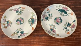 Set 19th Century Antique Plates Chinese Handpainted Floral Leaves Porcelain - £77.68 GBP
