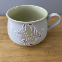 Takahashi Japan Fish Coffee Cup Mug Pastels Lavender Gray Yellow Pink Hand Paint - £10.15 GBP