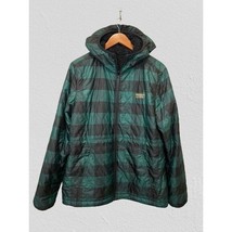 L. L. BEAN Reversible Puffer Sherpa Jacket Full Zip Hoodie Black Green P... - $64.34