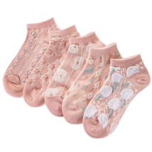 5 Pairs of Kawaii Floral Low Cut Ankle Socks Texture Stockings Hosiery - $16.50