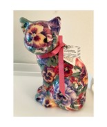 Vintage Porcelain Floral Pansy Patchwork Cat Statue  7.5&quot; - $19.00