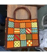 Crochet Handmade bag Stylish Cotton colorful squares Tote Bag Lucite han... - $39.99