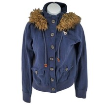 Abercrombie &amp; Fitch Women&#39;s Jacket Size M For Fur Trim Hooded Blue - £31.02 GBP