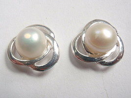 Cultured Pearl with Infinity Loop 925 Sterling Silver Stud Earrings - £13.01 GBP