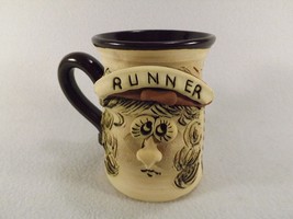 Vintage Ugly Face Mug &quot;Runner&quot; Signed Hand Made Studio Art Pottery Whimsical - £12.08 GBP