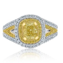 GIA Certified 1.86Ct Cushion Light Yellow Diamond Engagement Ring 18k Wh... - $100,041.24 MXN
