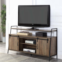 Rustic Oak &amp; Black TV Stand | Sliding Barn Door - $154.99