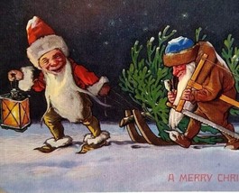 Dwarfs Gnomes Elves Christmas Postcard Fantasy 1912 Ernest Nister Bavaria 407 - £29.72 GBP