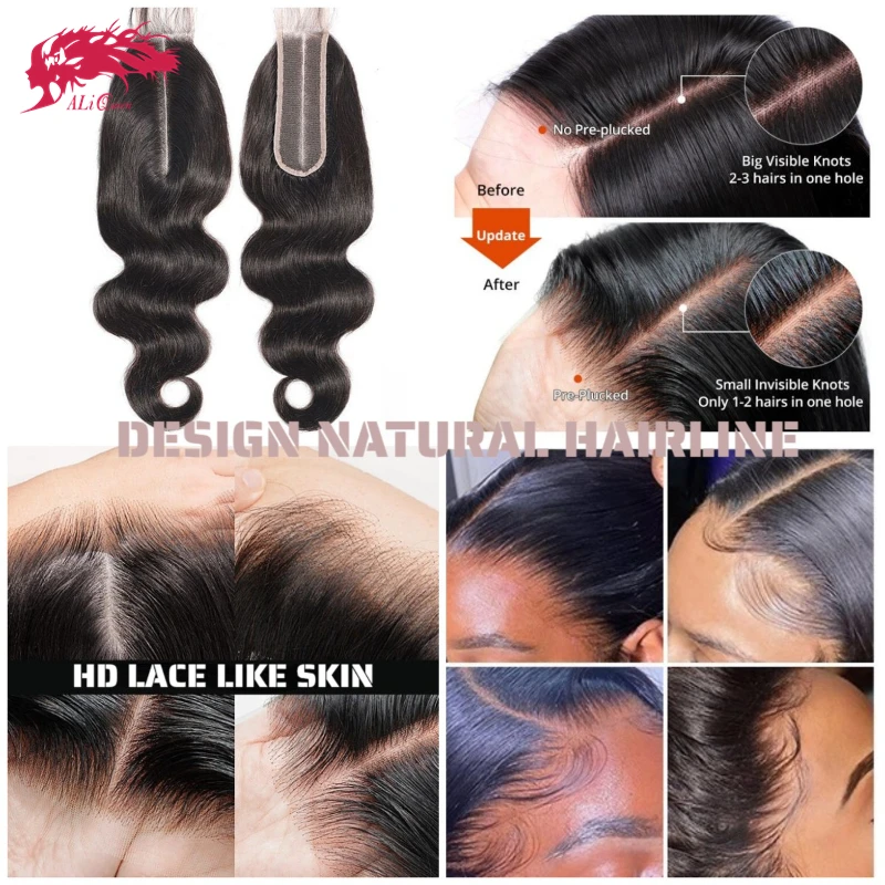 Ali Queen Hair 2x6 5x5 6x6 7x7 Real HD Lace Closure Invisible Melt Skin Full - £39.42 GBP+