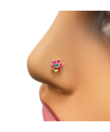 22ct Yellow Gold Floral Shaped Red &amp; Green Gemstone Nose Pin/Stud 5.1mm ... - $117.23 CAD