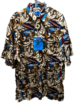 Holo Tiki Tribal Journey Beach Surfer Vintage 70s Brown Hawaiian Shirt X... - £13.93 GBP