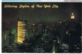 New York Postcard NYC Night Chrysler Pan-Am Empire State Buildings - £2.32 GBP