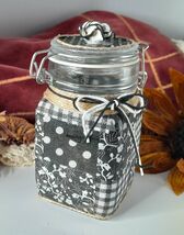 Black &amp; White Fabric Embellished Square Glass Latch Jar Rose Adorned Gif... - $7.95