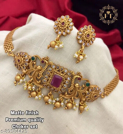 Indian Women Peacock Necklace Set Gold Plated Fashion Jewelry Wedding Gift - $31.00