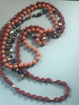 Vintage Lot of Coral Cranberry &amp; Navy Plastic Bead Necklace – cranberry twist on - £9.00 GBP