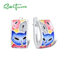 Silver Earrings For Women 925 Sterling Silver with White CZ Hand-made Enamel Lov - £38.42 GBP