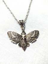 SKULL MOTH BUTTERFLY WINGS GOTH ALLOY PUNK METAL PENDANT 18&quot; CHAIN NECKLACE - $128.44 MXN
