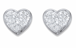 Round Diamond 1/4 Carat Heart Stud Gp Earrings Platinum Sterling Silver - £158.18 GBP