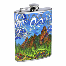 Abstract Mountain Landscape E1 Flask 8oz Stainless Steel Hip Drinking Whiskey - £11.59 GBP