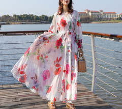 Summer Floral Chiffon Dress Women Custom Plus Size Loose Fitting Flower Dress image 2