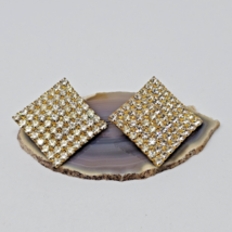 Vintage Clear Rhinestone Gold Tone Clip On Earrings Large Square - £12.75 GBP