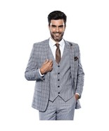 Men 3pc Vest Suit WESSI by J.VALINTIN Extra Slim Fit JV42 Blue Plaid TUR... - $211.16 CAD