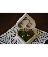 Wooden, closed HEART casket, box for wedding rings decorated in a rustic... - £21.13 GBP