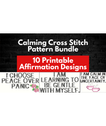 Calming Cross Stitch Pattern Bundle | 10 Printable Affirmation | PDF Dow... - $11.99