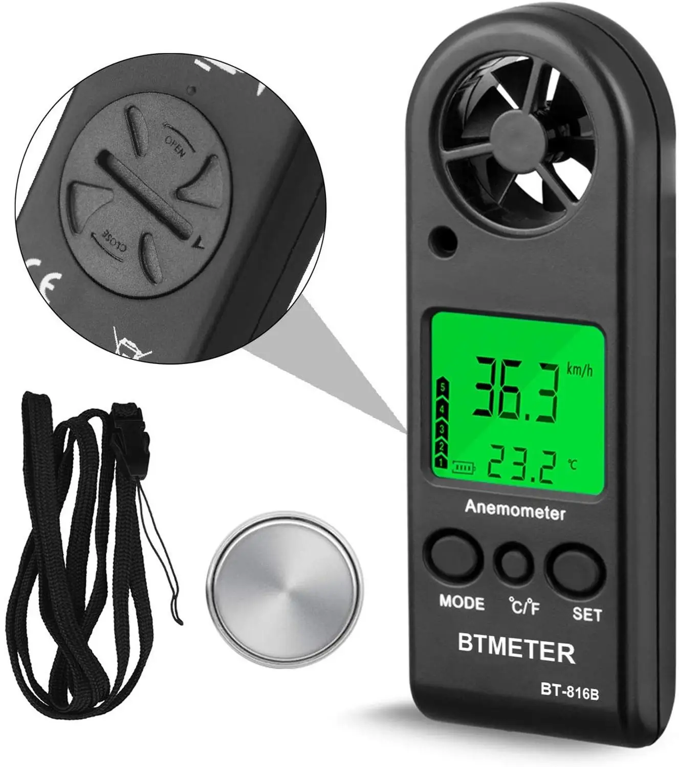 BEMETER Handheld LCD Digital Mini Anemometer BT-816B Wind Speed Meter Air Flow T - £175.61 GBP