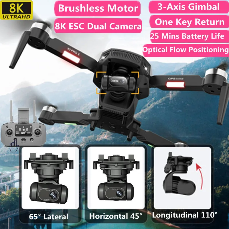 Professional Brushless 8K HD RC Drone 1800M 3-Axis Gimbal GPS Auto Foll - £227.65 GBP+