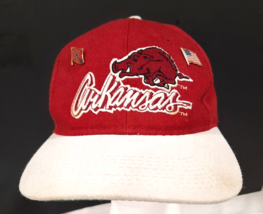 Arkansas Razorbacks Vintage The Game Snapback Hat Cap Logo Script w/ 2 Flag pins - $42.92