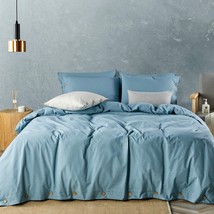 Jellymoni Grayish Blue 100% Washed Cotton Duvet Cover Set, Queen Size, 3... - £54.49 GBP