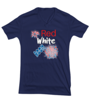 Independance Day TShirt Red White Boom, Patriot, 4th July Navy-V-Tee  - £17.36 GBP