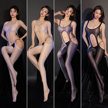 Womens Shiny Glossy Bodysuit See Through Jumpsuit Hollow Out Tights Bodystocking - £12.20 GBP