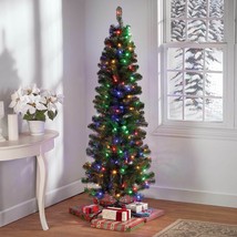6-Foot Pre-Lit Pencil Christmas Tree 200 LED Color-Changing Lights Holiday Decor - £159.48 GBP