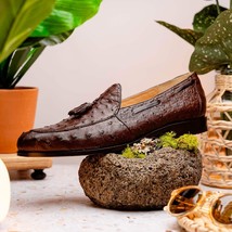 Aubiere Genuine Ostrich Quill Dress Tassel Loafers Brown image 12