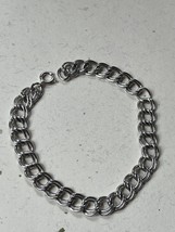 Silvertone Double Open Circle Chain Ready for Charms Bracelet – 6.75 inches in - £9.02 GBP