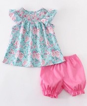 NEW Boutique Smocked Floral Tunic &amp; Shorts Girls Outfit Set - £13.38 GBP