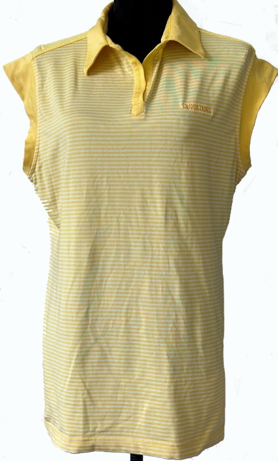 Ladies Sleeveless Golf Shirt, Kate Lord, Poly/Spandex, Yellow w White St... - $16.97