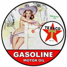 Texaco oil gas station Western pinup girl steel metal sign - £72.33 GBP