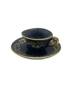 Miniature Japanese Tea Cup Saucer Black Gold Design Gold Rimmed Doll Hou... - £7.07 GBP