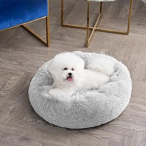 Devon Faux Fur Large Gray Round Pet Bed For Dogs And Cats - $53.99