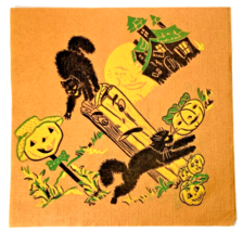 Vintage 30s Halloween Crepe Paper Napkin Black Cat Haunted House Jol Dennison? - £15.59 GBP
