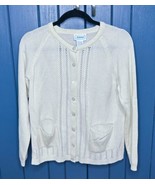 Vintage Cream Cardigan Sweater w Pockets Medium Sweet Coquette Cottagecore - £17.12 GBP