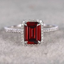 2Ct Emerald Simulated Garnet Halo Engagement Ring 14K White Gold Plated ... - $130.67