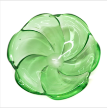 Vintage Green Art Glass Floral Candy Dish Bowl Thick Glass  6.5&quot; - £23.63 GBP