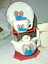 Tea Set Angel Blue Dress Miniature 5 Pc Porcelain Transferware Platform ... - $14.24